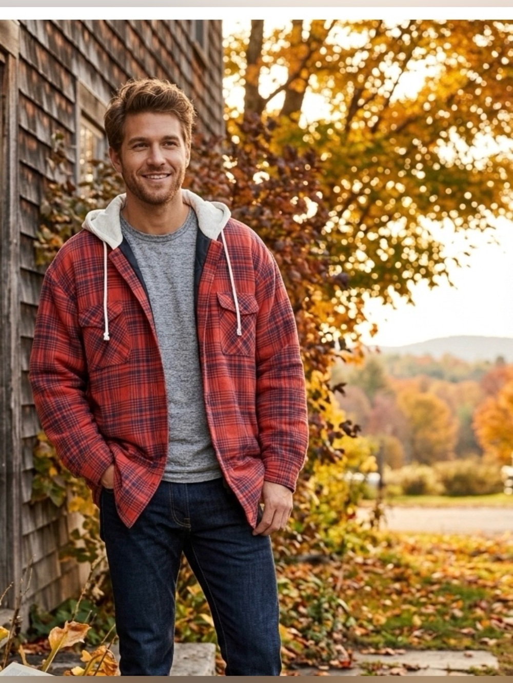 Boulder Creek Big & Tall Quilted Hooded Flannel Shirt Jacket Orange Navy 8XL